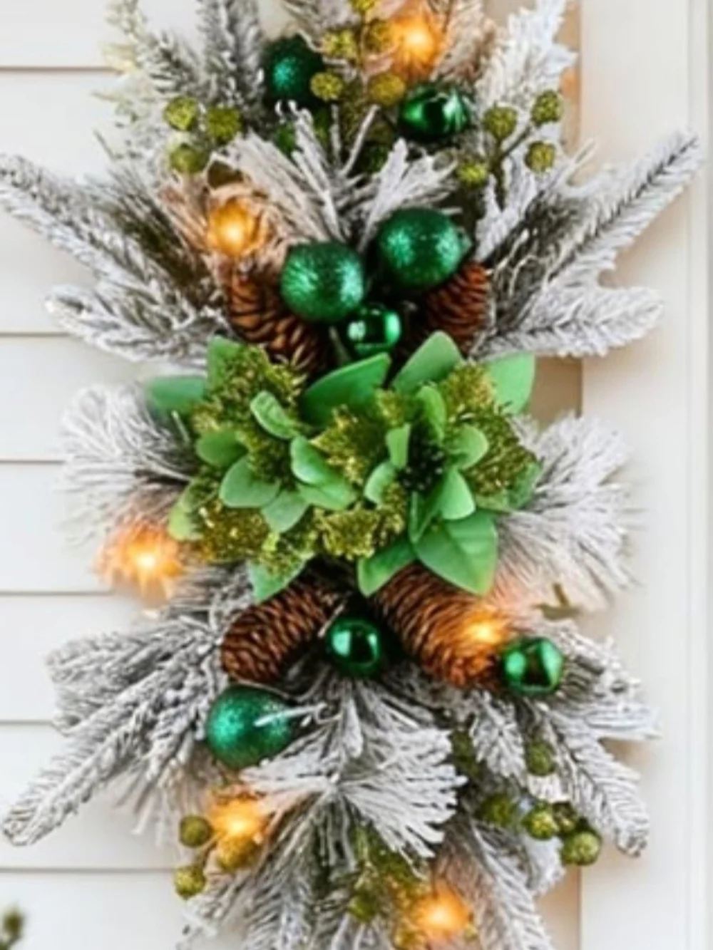 Green Frosted Pine Holiday Swag with Lights. NWT.